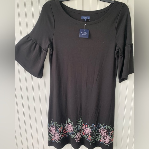 Kaari Blue Dresses & Skirts - KAARI Blue (NWT) Size Medium Black Dress with Decorative Trim at Bottom of Dress